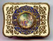 Super Fine Italian Sterling Vermeil Compact with Hand-Painted Scene on Ivory Under Glass