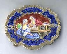 Italy Sterling Vermeil Figural Compact Lady and Gentleman at Piano with Matching Comb
